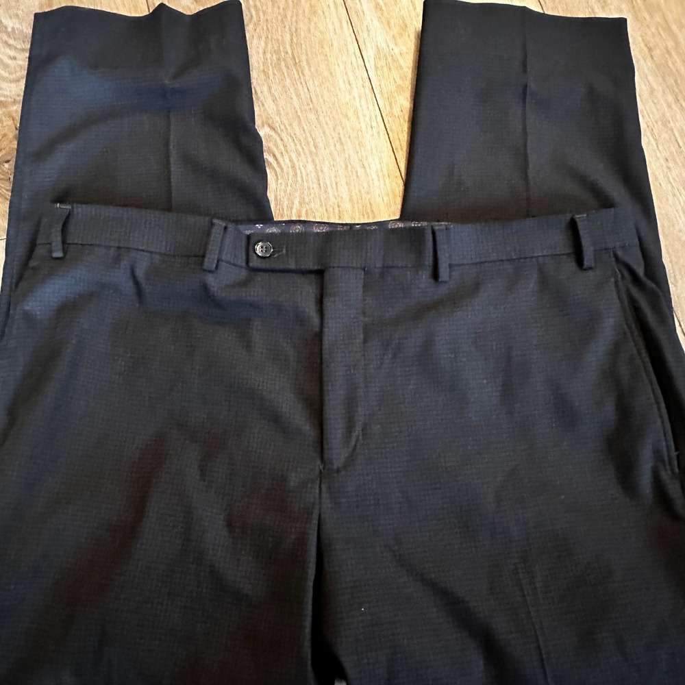 Lauren Ralph Lauren Mens 40x30 Navy Blue Micro Check Stretch Dress Pants